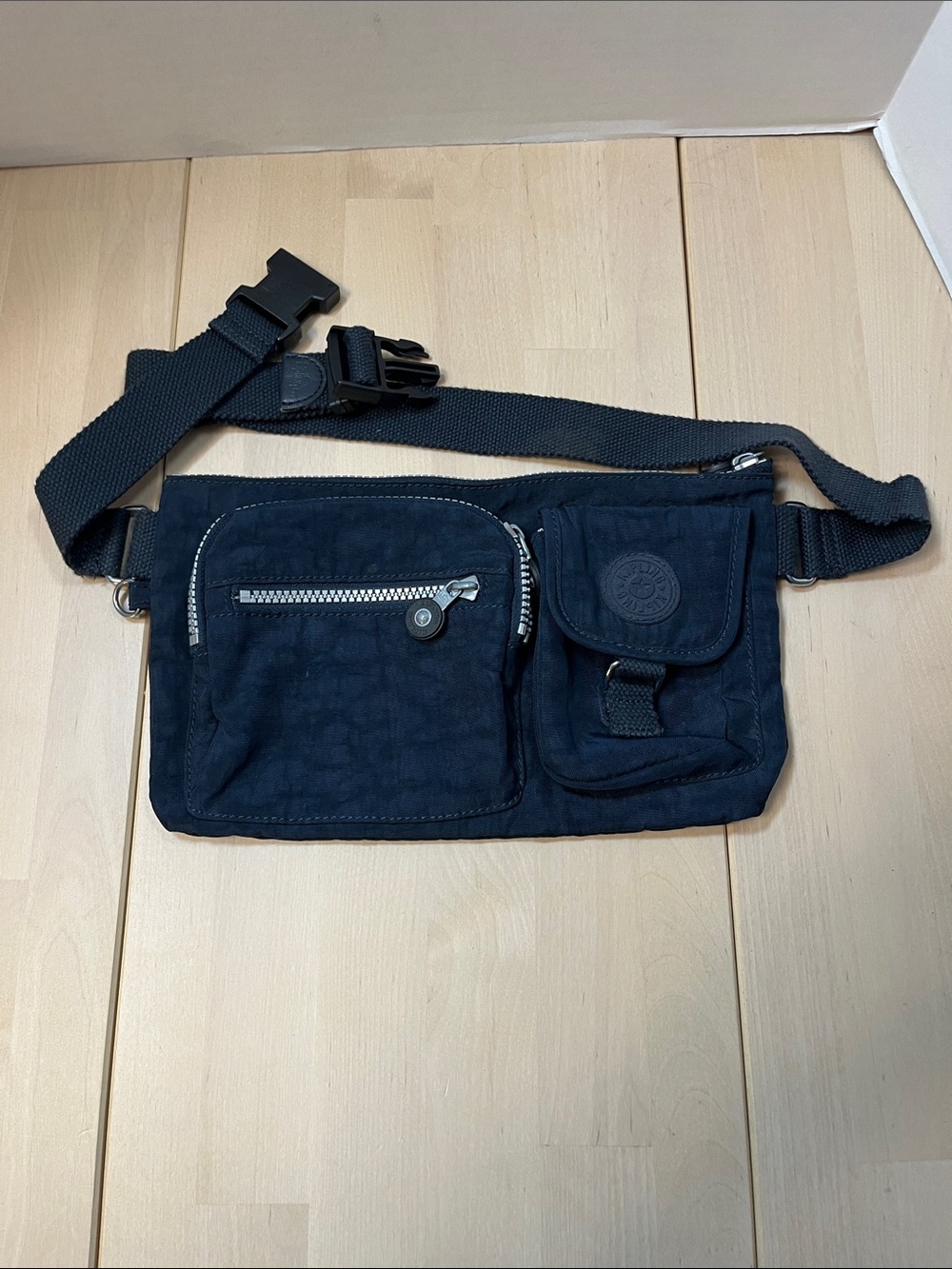 Kipling Navy Blue Nylon Fanny Pack  w/ Silver Tone Trim & Adjustable Waist Band